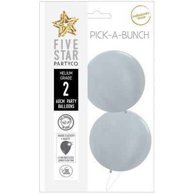 Pick-A-Bunch Metallic Silver 60cm Round Latex Balloons Pk 2