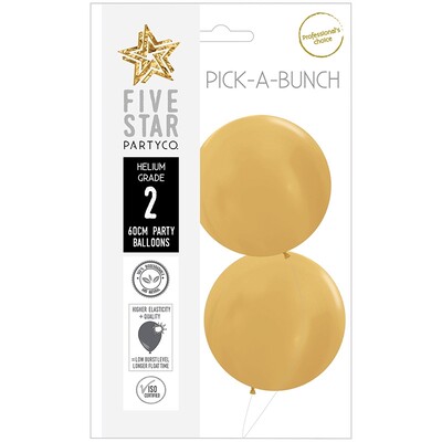 Pick-A-Bunch Metallic Gold 60cm Round Latex Balloons Pk 2