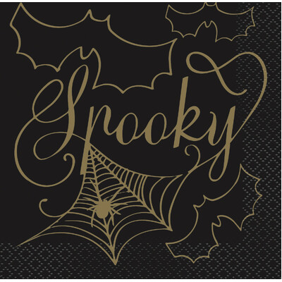 Black & Gold Halloween Spooky Spider Web Beverage Napkins (Pk 16)