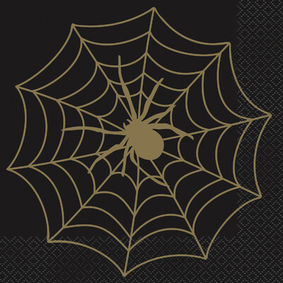 Black & Gold Halloween Spider Web  Lunch Napkins (Pk 16)
