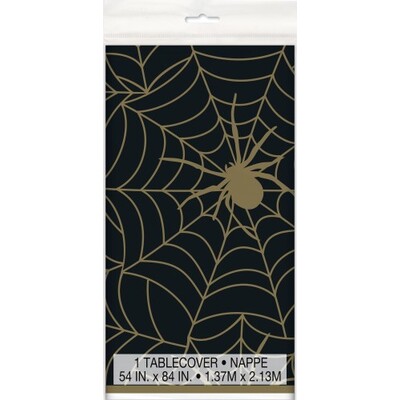 Black & Gold Spider Web Halloween Plastic Tablecover (1.37x2.13m) Pk 1 