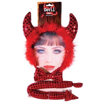 Adult Red Devil Costume Kit with Headband Tail and Bowtie (Pk 1)