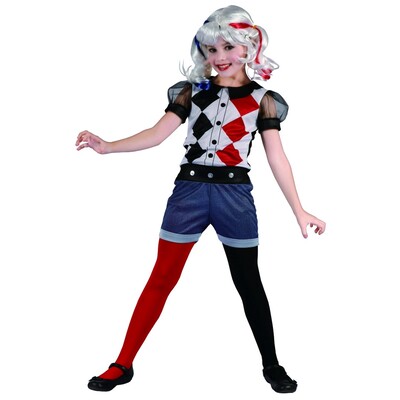 Child Halloween Pretty Harlequin Clown Costume with Wig (Medium)