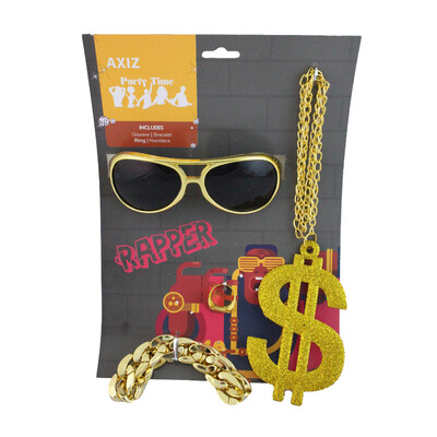 Adult Instant Rapper Costume Set (Glasses, Bracelet, Ring & Necklace) Pk 1