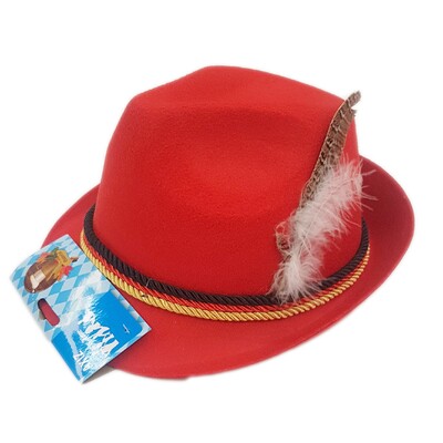 Oktoberfest Red Fedora Hat with Feather Pk 1