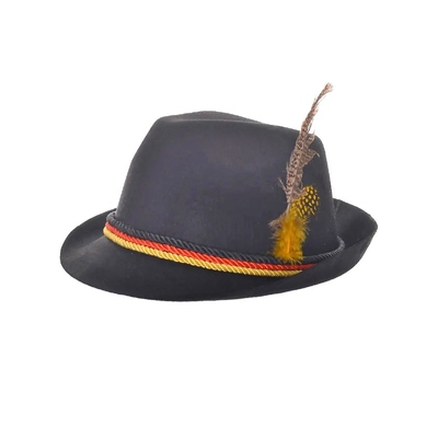 Oktoberfest Black German Fedora Hat with Feather