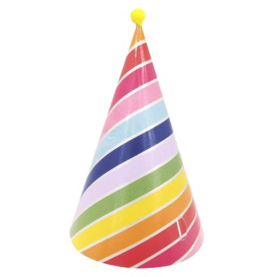 Bright Stripe Party Hats with Pom Pom Pack of 6 | Colourful Birthday Party Hats