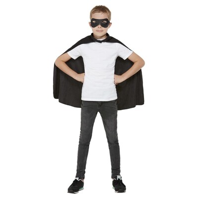Black Super Hero Child Costume Kit (Cape & Eye Mask) Pk 1