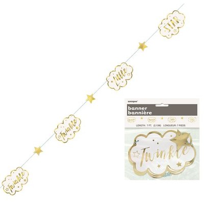 Twinkle Twinkle Little Star White & Gold Garland Banner (2.13m) Pk 1
