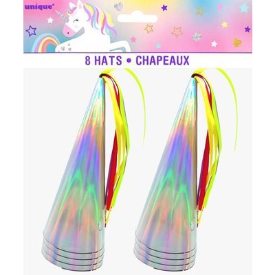 Iridescent Unicorn Party Hat Horns with Tassels Pk 8
