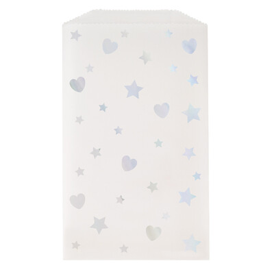 Silver Stars & Hearts Glassine Party Bags (Pk 8)