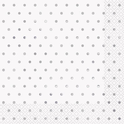 White & Silver Mini Dots Lunch Napkins 2 Ply Pack of 16 | Party Napkins