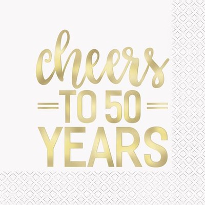 Cheers to 50 Years White & Gold 2 Ply Lunch Napkins Pk 16