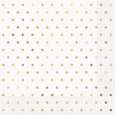 White 2 Ply Lunch Napkins with Gold Dots Pk 16