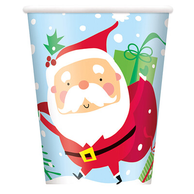 Christmas Colourful Santa 9oz. Paper Cups Pk 8