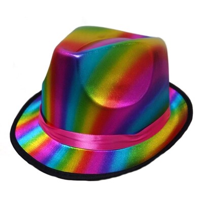 Rainbow Shiny Fedora Hat Pk 1