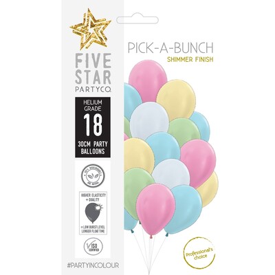 Pick-A-Bunch Assorted Pearl Shimmer 30cm Latex Balloons Pk 18