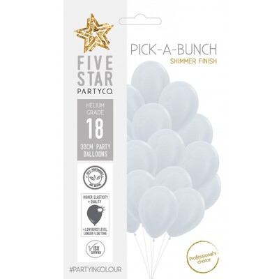 Pick-A-Bunch Pearl White 30cm Latex Balloons Pk 18