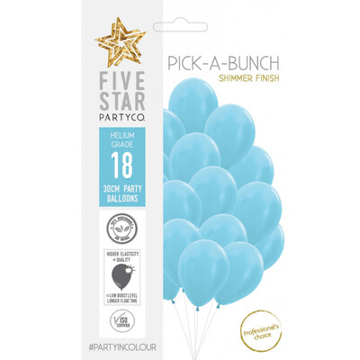 Pick-A-Bunch Pearl Shimmer Caribbean Blue 30cm Latex Balloons Pk 18