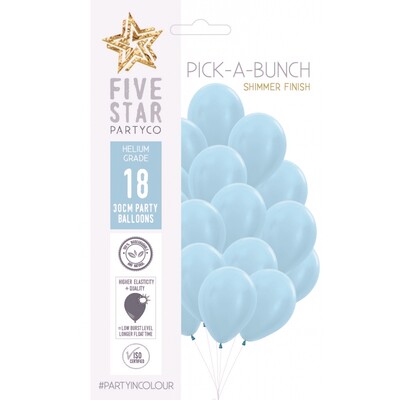 Pick-A-Bunch Pearl Light Blue 30cm Latex Balloons Pk 18