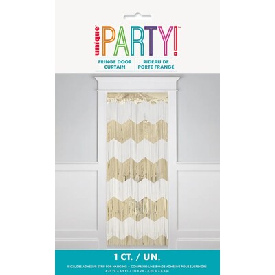 Gold & White Chevron Foil Fringe Backdrop Door Curtain