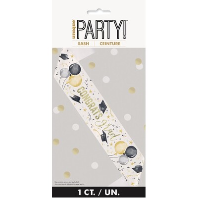 Congrats Grad Paper Sash White & Silver 150cm | Graduation Party Accessory