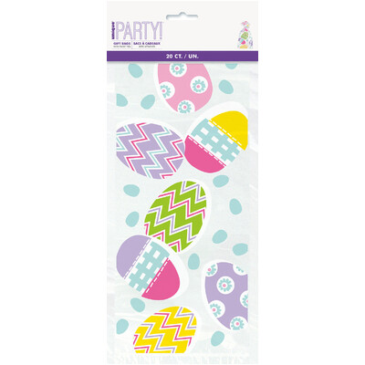 Happy Easter Clear with Pastel Eggs Cello Treat Bags with Ties (Pk 20)