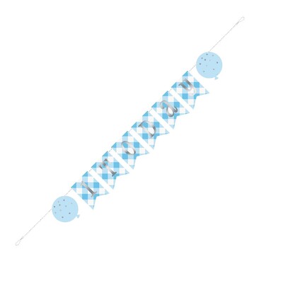 One 1 Today Blue Gingham Pennant Bunting Banner | 1st Birthday Decoration Ready to Hang