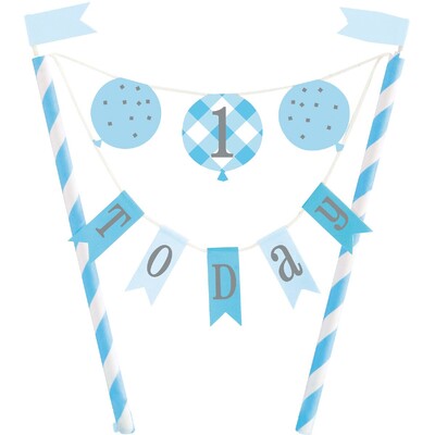 Blue & White 1 Today Bunting Cake Topper | 1st First Birthday Cake Decoration