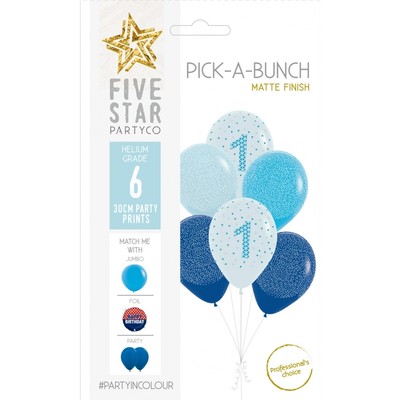 Pick-A-Bunch Blue 1st Birthday 12in. Latex Balloons Pk 6