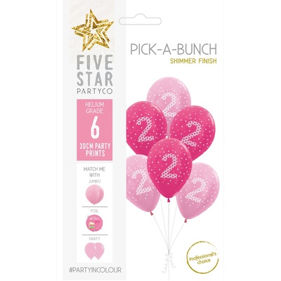 Assorted Pink Number 2 Latex Balloons 30cm (Pk 6)