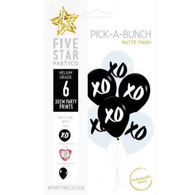 Pick-A-Bunch Black & White Love XO 12in. Latex Balloons Pk 6