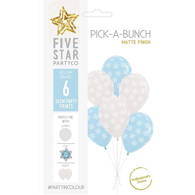 Blue White Snowflake Latex Balloons 30cm Pk 6