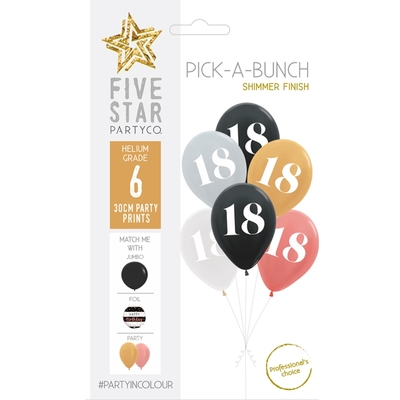 Pick-A-Bunch 18 Assorted 30cm Latex Balloons Pk 6