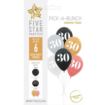 Pick-A-Bunch 30 Assorted 30cm Latex Balloons Pk 6