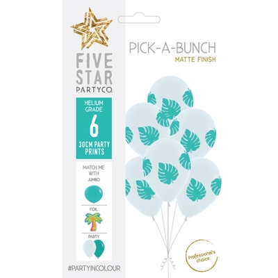 Pick-A-Bunch Matte White Palm Leaf 30cm Latex Balloons (Pk 6)