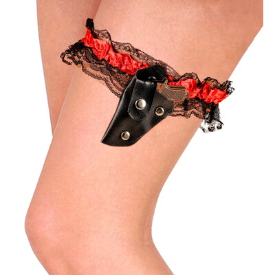 Red Black Lace Leg Garter with Mini Gun & Holster Costume Accessory