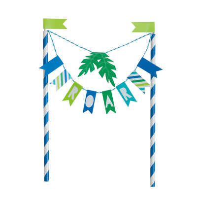 Blue Green Dino Roar Bunting Banner Cake Topper (Pk 1)