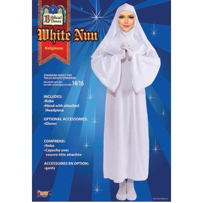Adult White Nun White Costume (One Size) Pk 1
