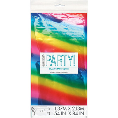Rainbow Foil Plastic Tablecover (1.37m x 2.13m) Pk 1