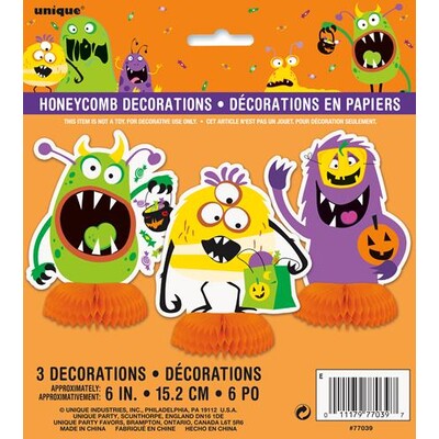 Silly Monsters Halloween Honeycomb Decorations 6in Pk 3