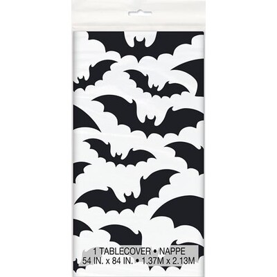 Halloween Bats Black and White Plastic Tablecover (1.37x2.13m) Pk 1