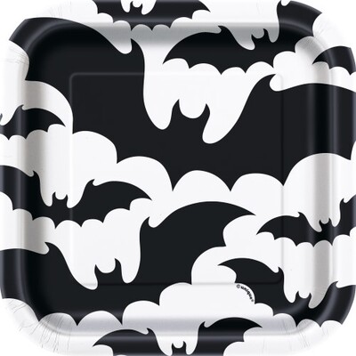 Halloween Black Bat Square 7in Paper Plates Pk 10 