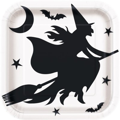Halloween Witch and Bats 9in Square Paper Plates Pk 8 