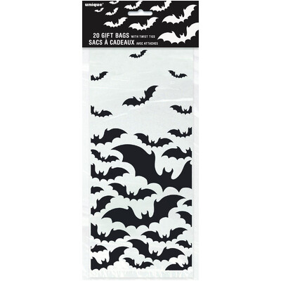 Halloween Cello Gift Treat Bags Clear with Black Bats (Pk 20)