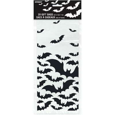 Halloween Cello Gift Treat Bags Clear with Black Bats (Pk 20)