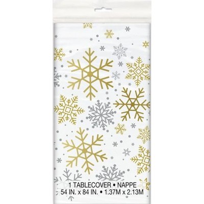 Christmas Silver & Gold Snowflakes Tablecover (1.37m x 2.13m) Pk 1