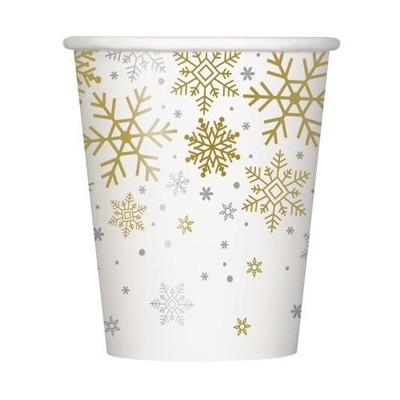 Silver & Gold Snowflakes Paper Party Cups Pk 8