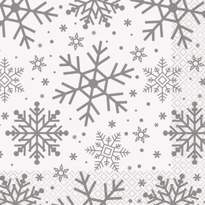 Christmas Silver Snowflakes 2 Ply Lunch Napkins Pk 16