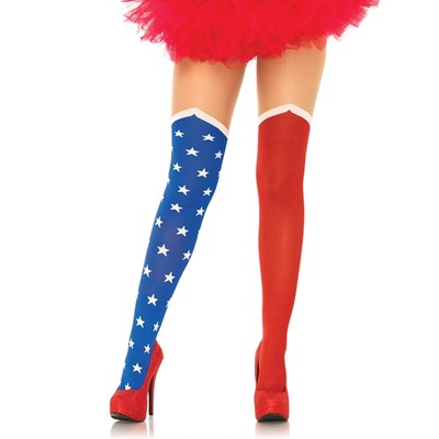 Super Hero Red, Blue & White Tights / Pantyhose with Sheer Thigh (One Size) Pk 1